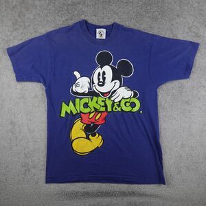 VINTAGE Mickey & Co. Shirt Men's L Blue Disney Mouse Graphic Tee Crew Neck 80's